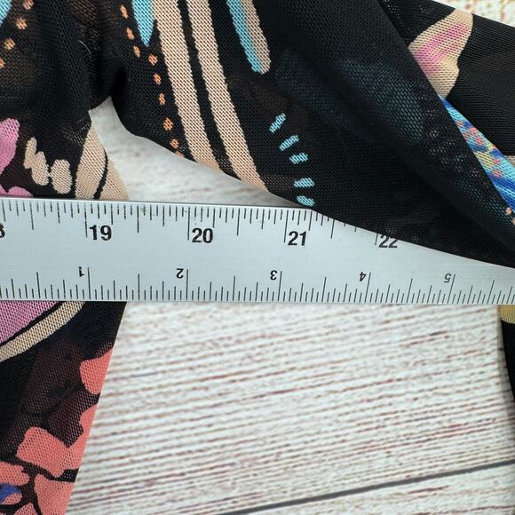 Free People Floral Semi Sheer Scoop Neck Blouse Womens Small Black Blue Pink - Picture 11 of 13